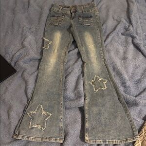 Hot Topic Blue Flare Jeans with Star Patches